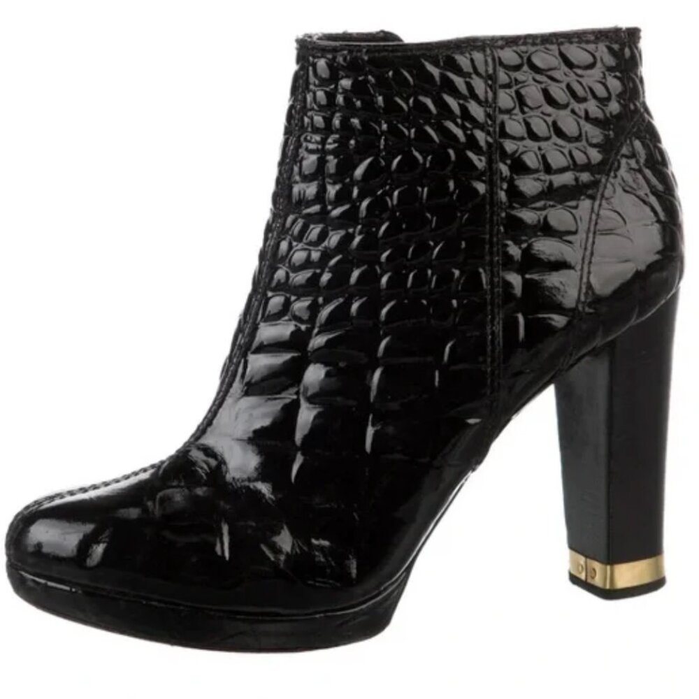 Tory Burch Leigh Black patent leather bootie Crocodile-Embossed sz 8 m